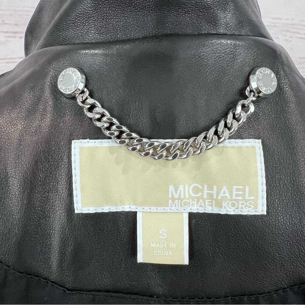 Michael Kors Quilted Leather Moto Jacket Asymmetrical Zip Buckle Genuine - Picture 13 of 16